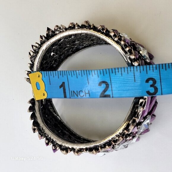 Bold Purple Cuff Bracelet Floral Motif Purple Bangle - Picture 8 of 14